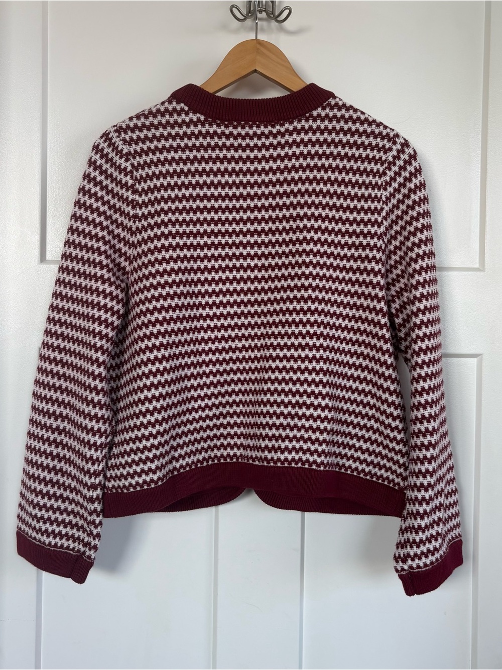 Free Assembly Woven Houndstooth Burgundy & White Cardigan Sweater S: Large - Picture 10 of 16